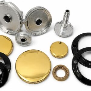 Kit Rinnovo Bruciatori Glem Gas 4 Fuochi – 16 Pezzi Made in Italy – 4 Bruciatori Alluminio Lucido + 4 Spartifiamma Ottone Lucido + 4 Anelli Coprifiamma Smaltati Neri