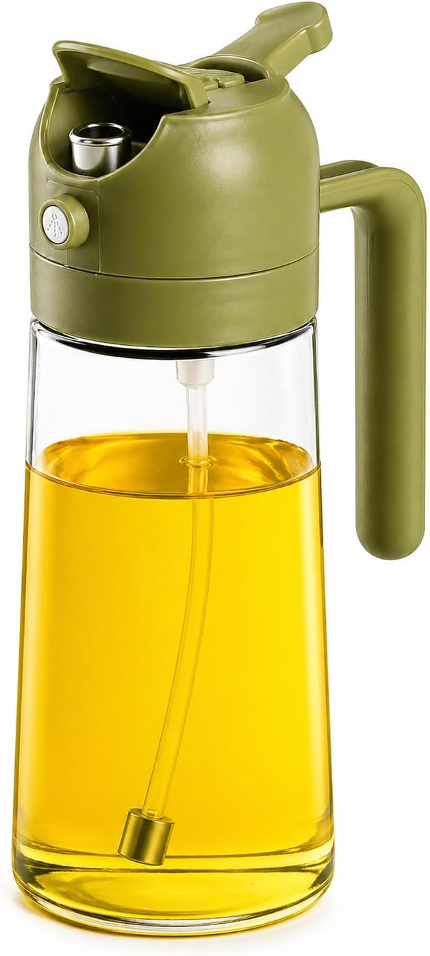 HOMELY Bottiglia Olio Spray 2 in 1 con Dosatore in Vetro – Spruzzatore e Versatore con Controllo Porzioni 3/5 ml – Ideale per Cucina, Air Fryer, Insalate e BBQ
